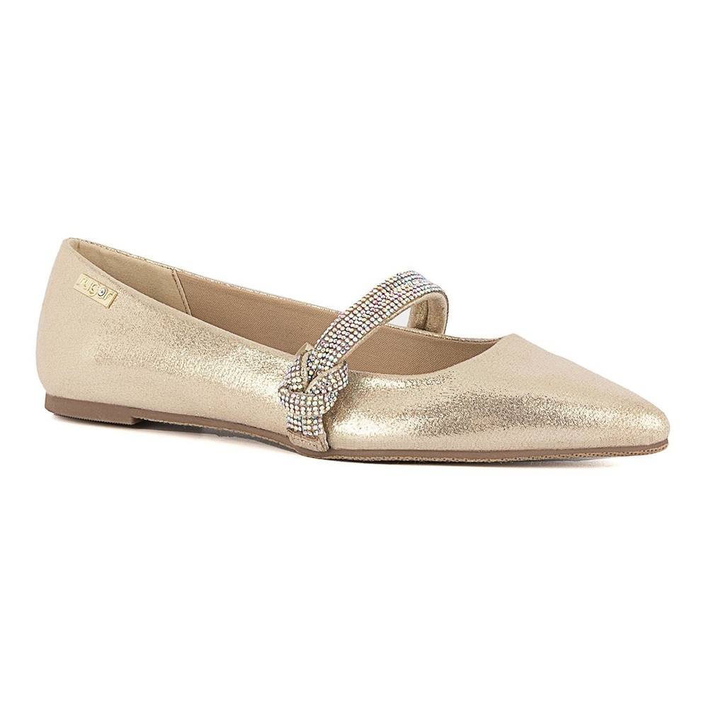 Sugar Lingo Champagne Women's Flats with Rhinestone Strap 8.5 New No Box